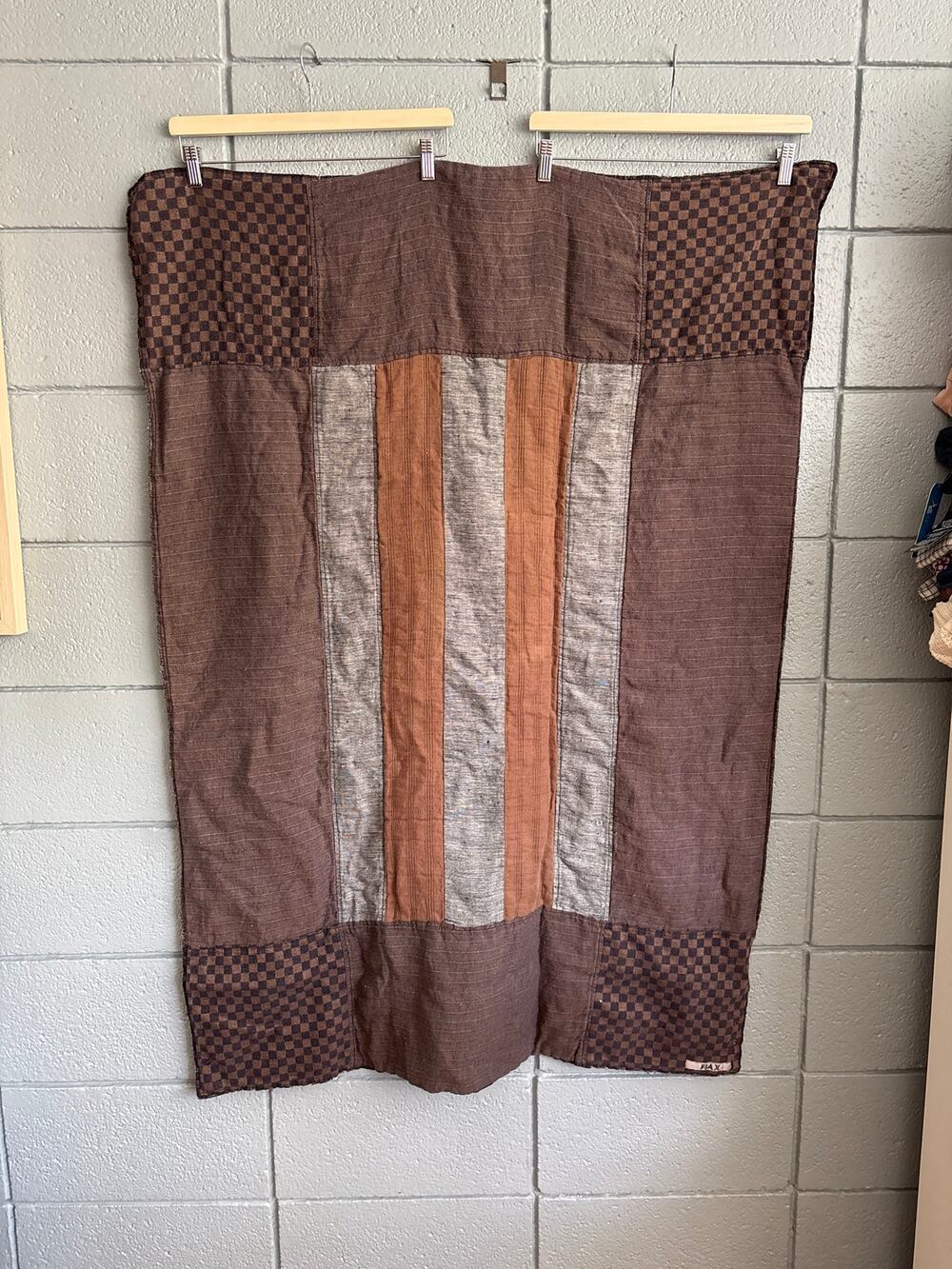 Vintage Flax European Quilted Patch Work Picnic Blanket